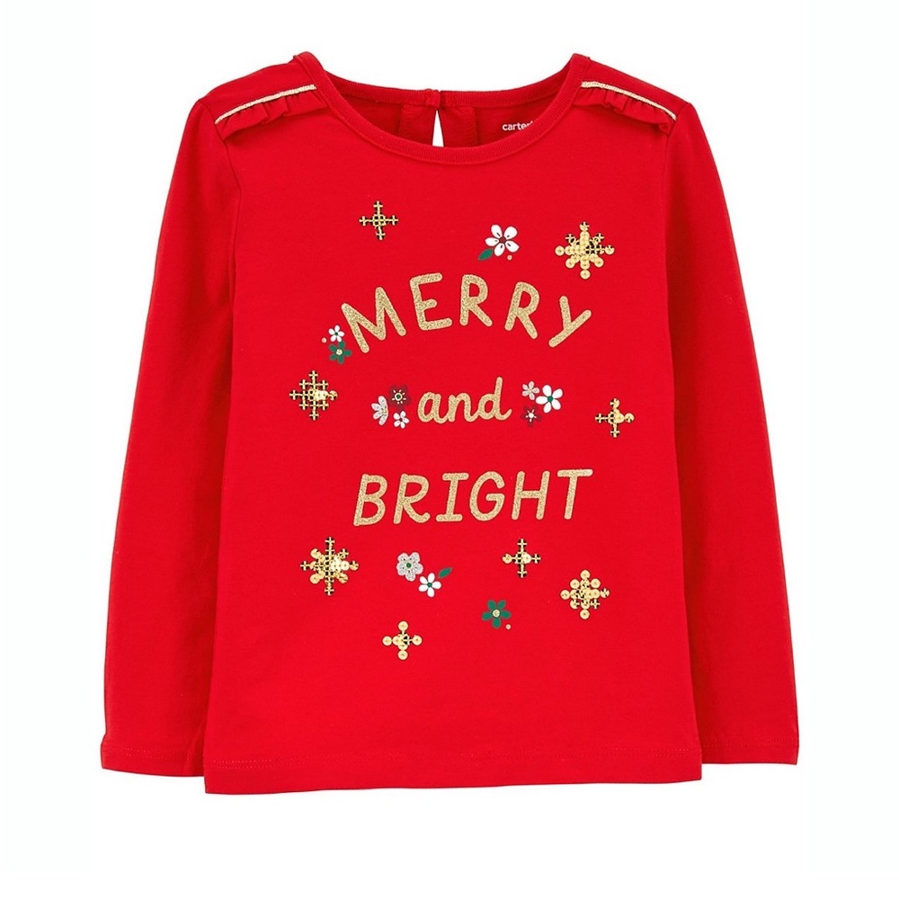 NEW carter's® "Merry and Bright" Long Sleeve Holiday T-Shirt in Red - Size 2T